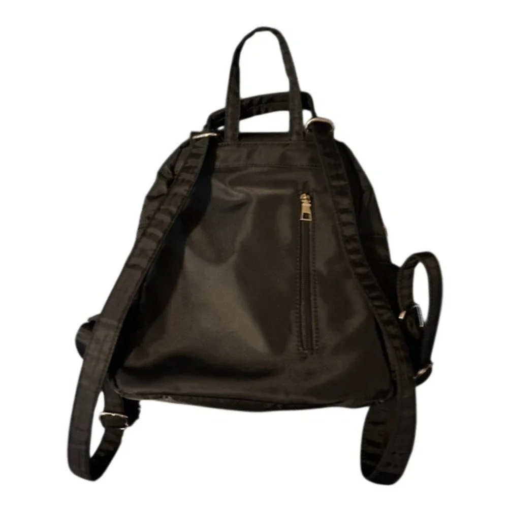 Black Nylon Mini Backpack Gold Hardware‎ Multi Pocket Travel Bag